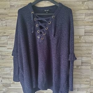 Lily Morgan Oversized Navy Lace Up Top